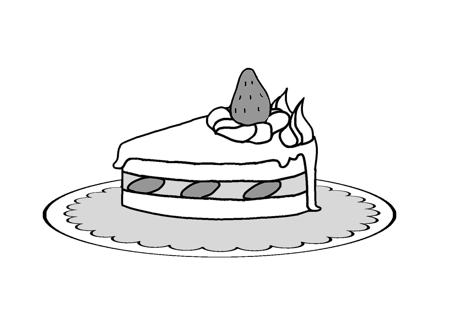 いちごのケーキ白黒